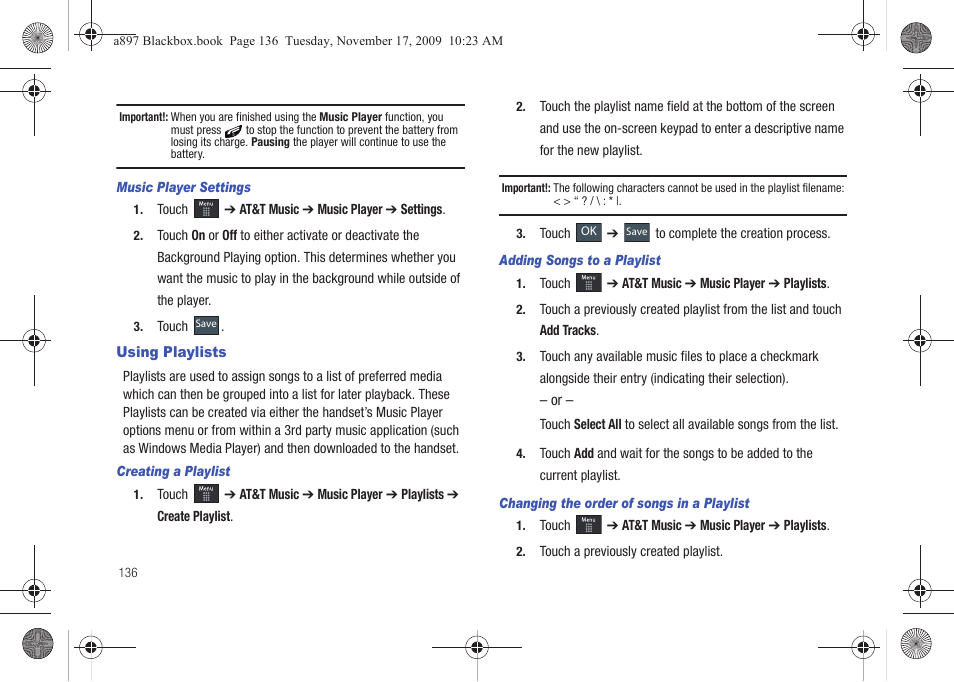 Using playlists | Samsung SGH-A897ZKAATT User Manual | Page 140 / 202