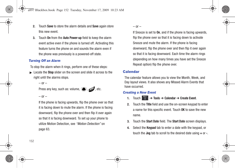 Calendar | Samsung SGH-A897ZKAATT User Manual | Page 156 / 202