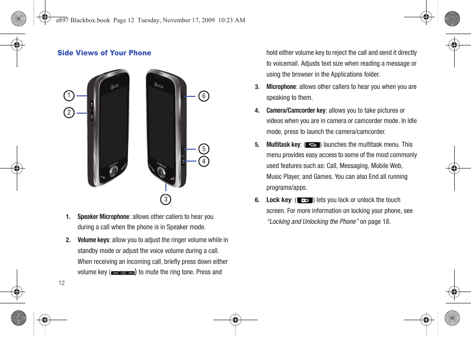 Side views of your phone | Samsung SGH-A897ZKAATT User Manual | Page 16 / 202