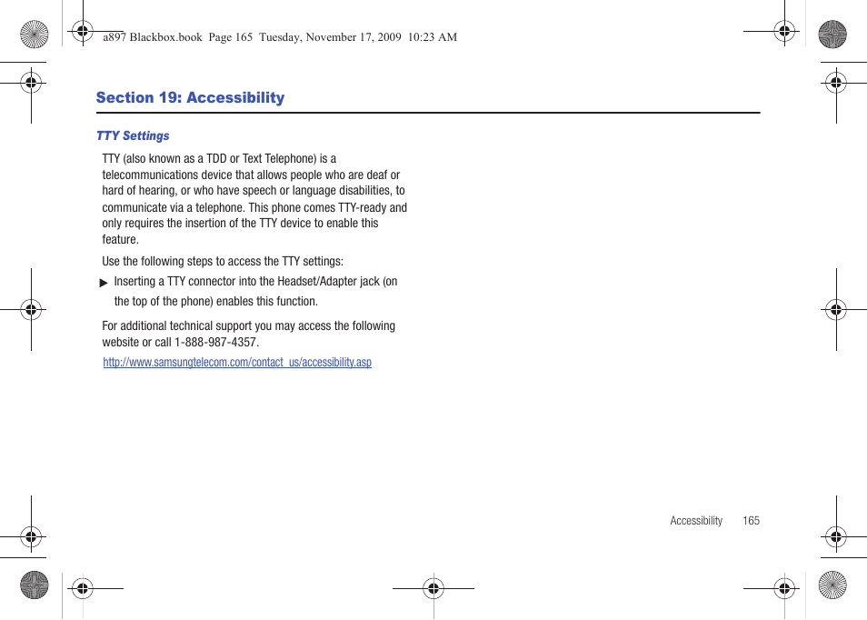 Section 19: accessibility | Samsung SGH-A897ZKAATT User Manual | Page 169 / 202