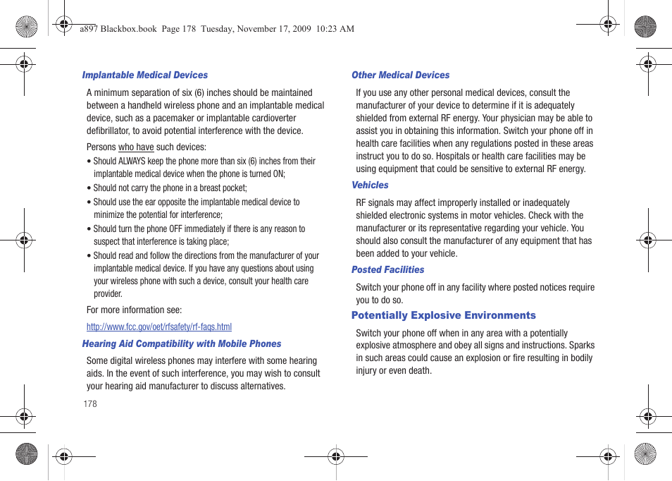 Potentially explosive environments | Samsung SGH-A897ZKAATT User Manual | Page 182 / 202