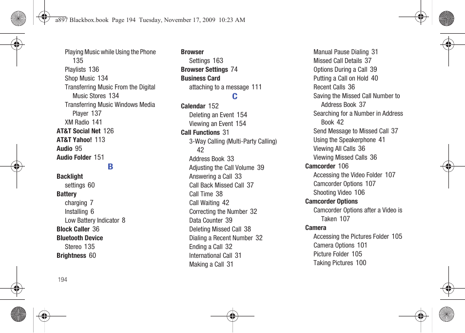 Samsung SGH-A897ZKAATT User Manual | Page 198 / 202