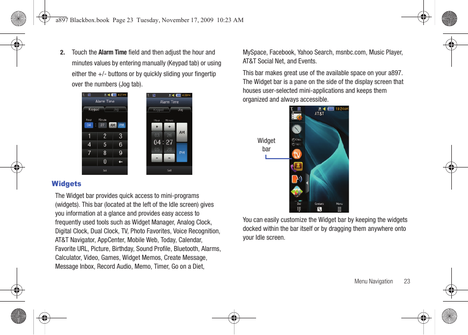 Widgets | Samsung SGH-A897ZKAATT User Manual | Page 27 / 202