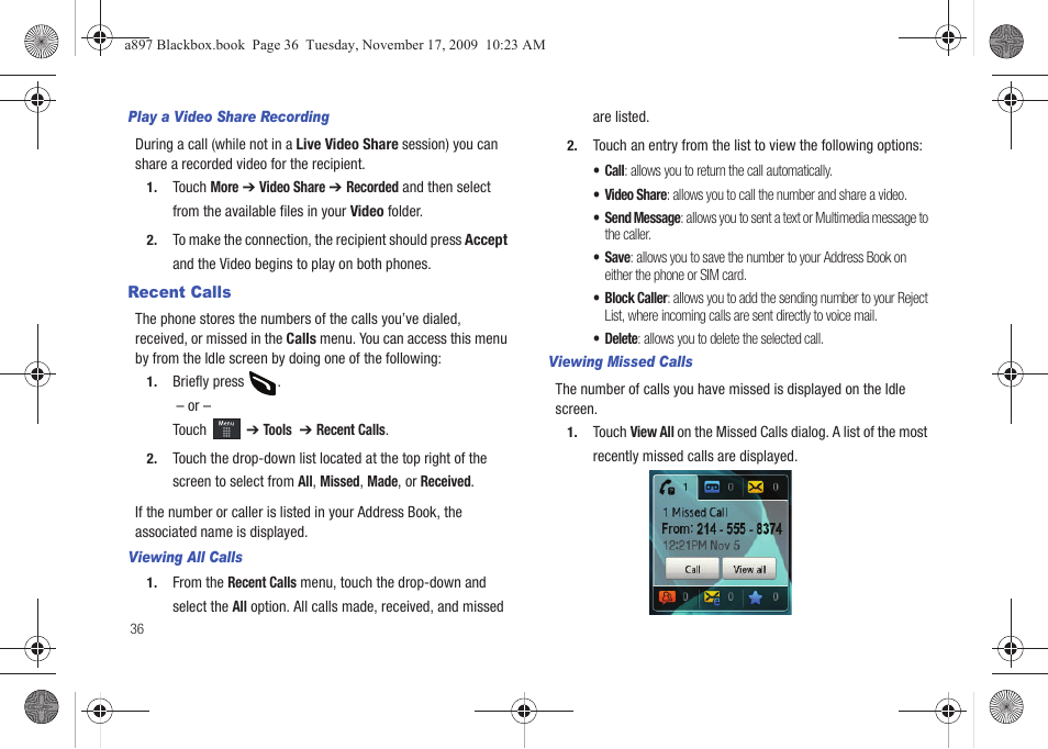 Recent calls | Samsung SGH-A897ZKAATT User Manual | Page 40 / 202