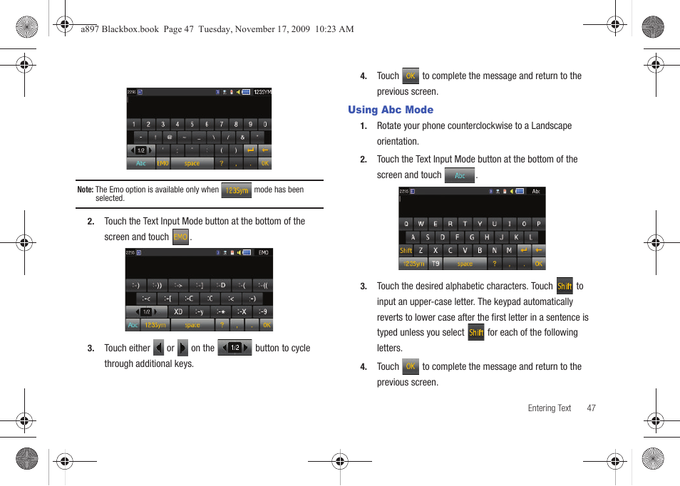 Using abc mode | Samsung SGH-A897ZKAATT User Manual | Page 51 / 202