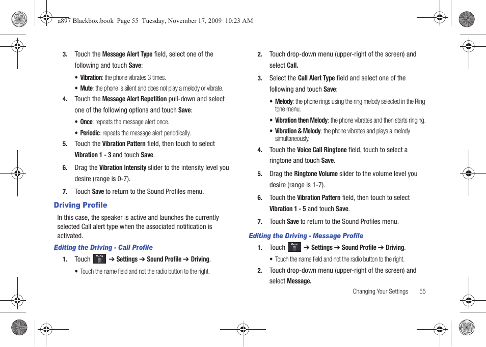 Driving profile | Samsung SGH-A897ZKAATT User Manual | Page 59 / 202