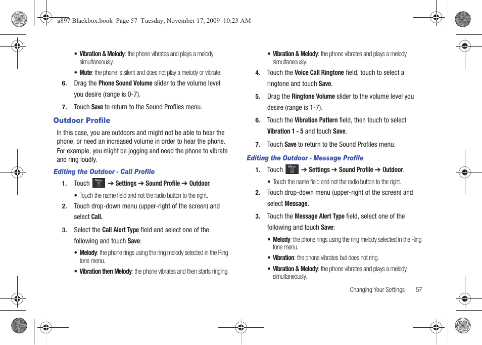 Outdoor profile | Samsung SGH-A897ZKAATT User Manual | Page 61 / 202