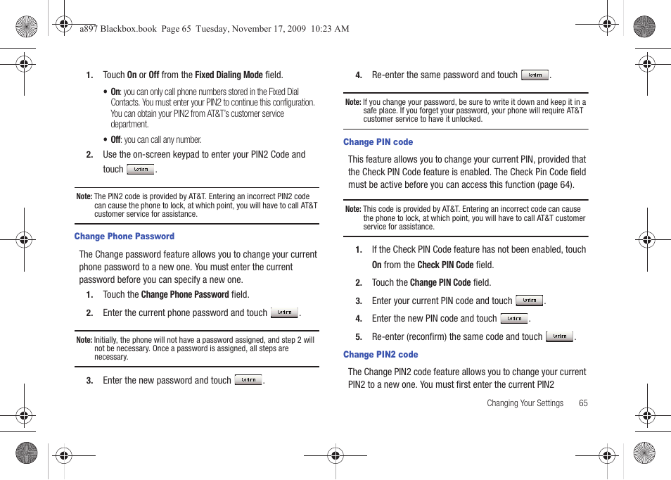 For more information, refer to “change phone, Ters. for | Samsung SGH-A897ZKAATT User Manual | Page 69 / 202