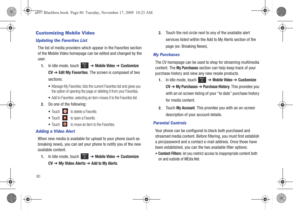 Customizing mobile video | Samsung SGH-A897ZKAATT User Manual | Page 84 / 202