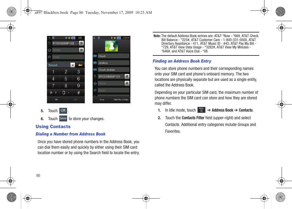 Using contacts | Samsung SGH-A897ZKAATT User Manual | Page 90 / 202