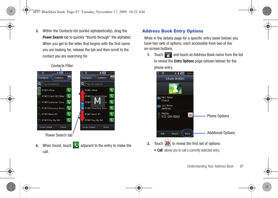Address book entry options | Samsung SGH-A897ZKAATT User Manual | Page 91 / 202