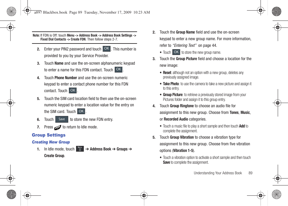 Group settings | Samsung SGH-A897ZKAATT User Manual | Page 93 / 202