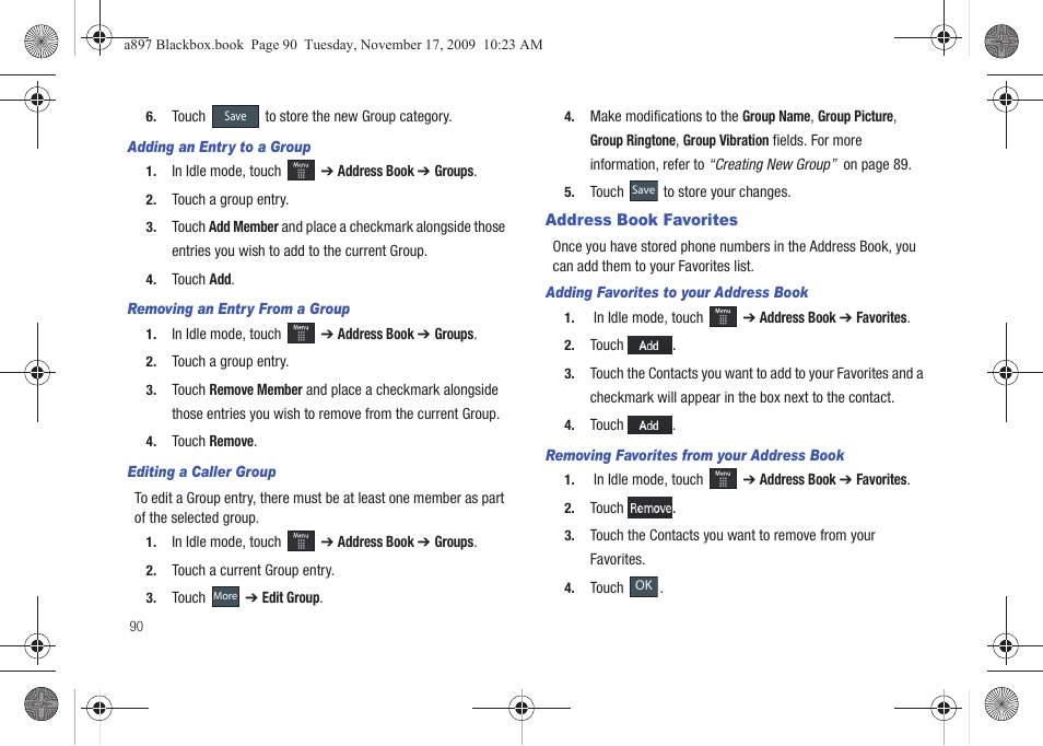 Address book favorites | Samsung SGH-A897ZKAATT User Manual | Page 94 / 202