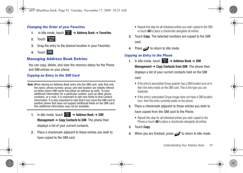 Managing address book entries | Samsung SGH-A897ZKAATT User Manual | Page 95 / 202