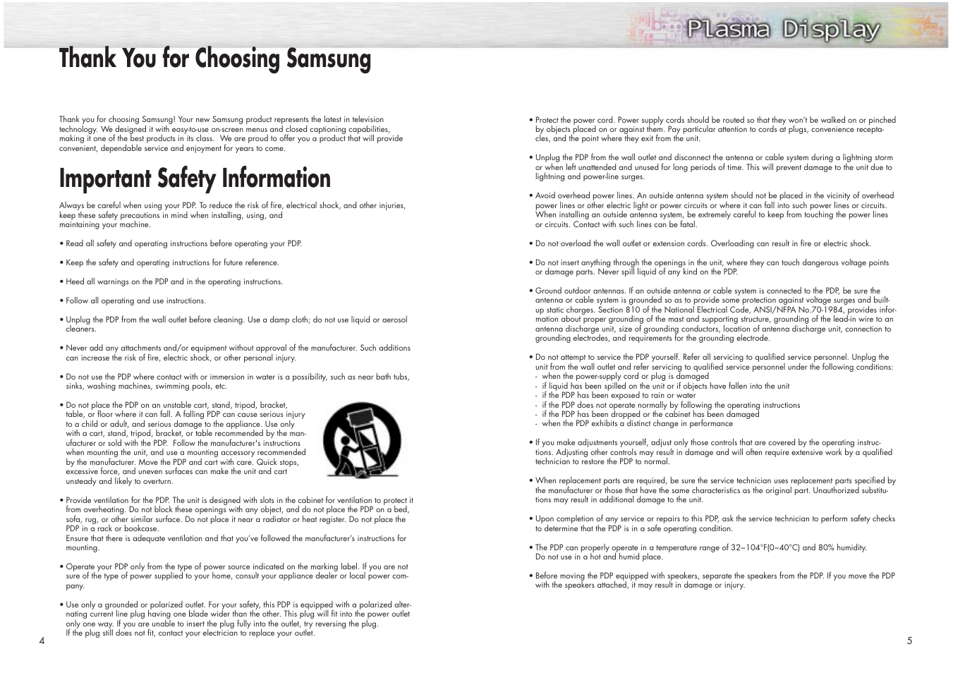 Important safety information | Samsung HPN4239X-XAC User Manual | Page 3 / 52