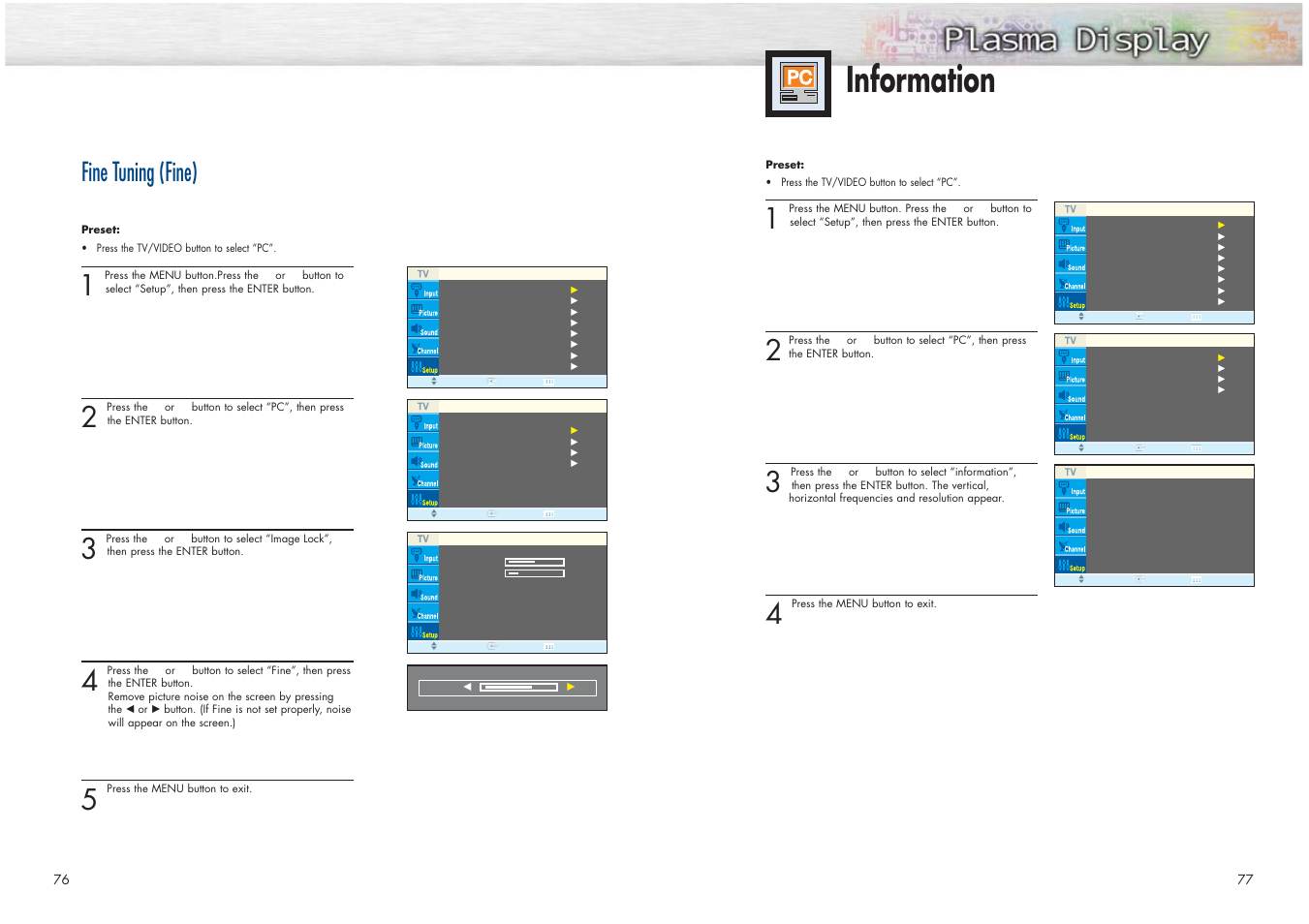 Information, Fine tuning (fine) | Samsung HPN4239X-XAC User Manual | Page 39 / 52