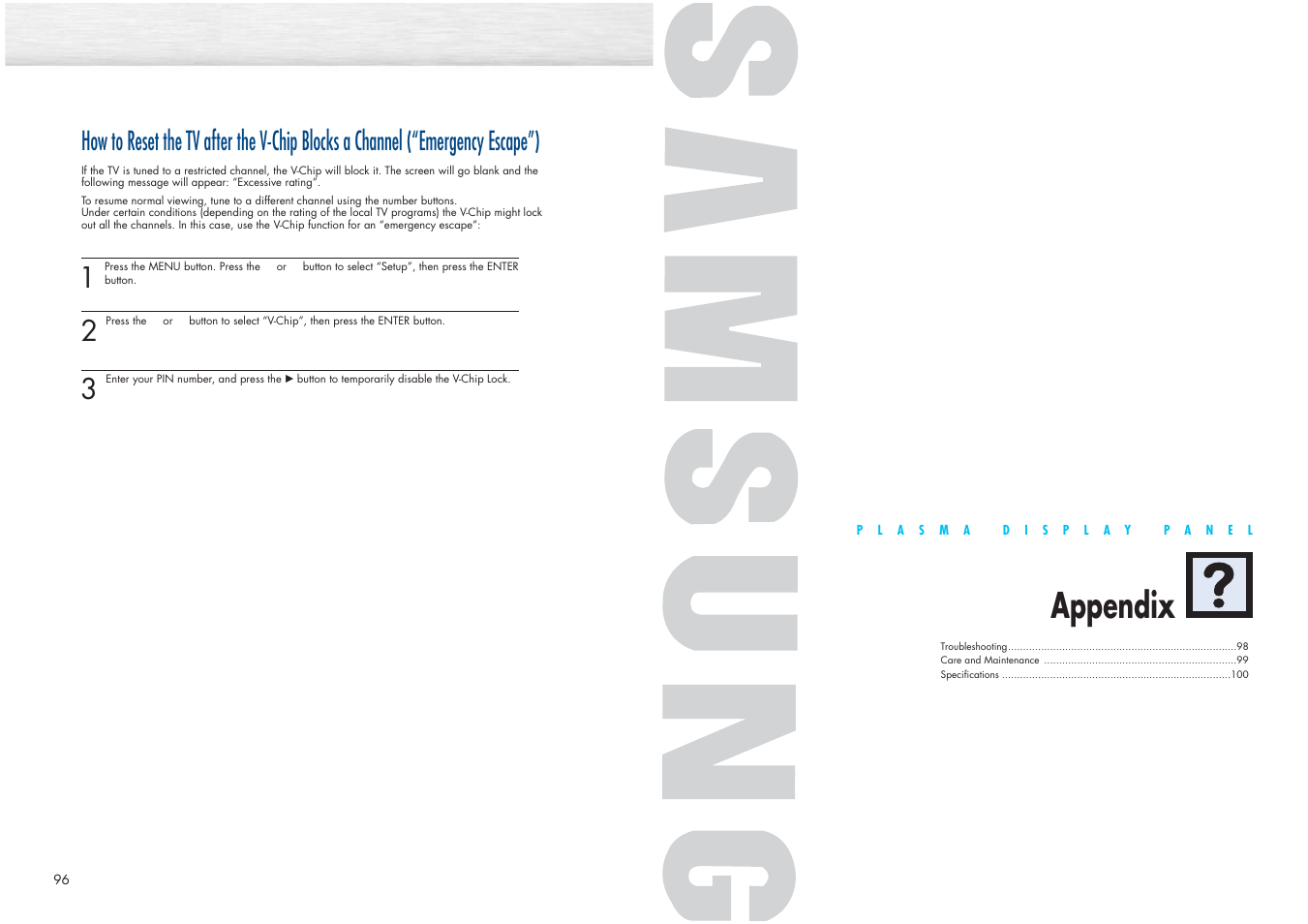Appendix | Samsung HPN4239X-XAC User Manual | Page 49 / 52