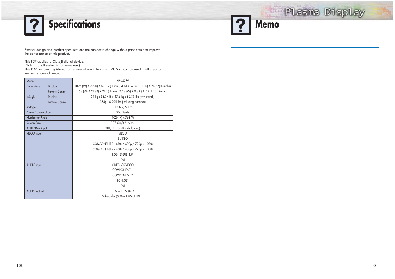 Samsung HPN4239X-XAC User Manual | Page 51 / 52