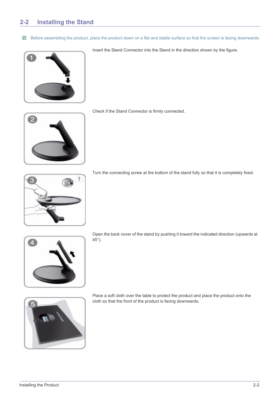2 installing the stand, Installing the stand -2 | Samsung LS27A550HS-ZA User Manual | Page 13 / 58