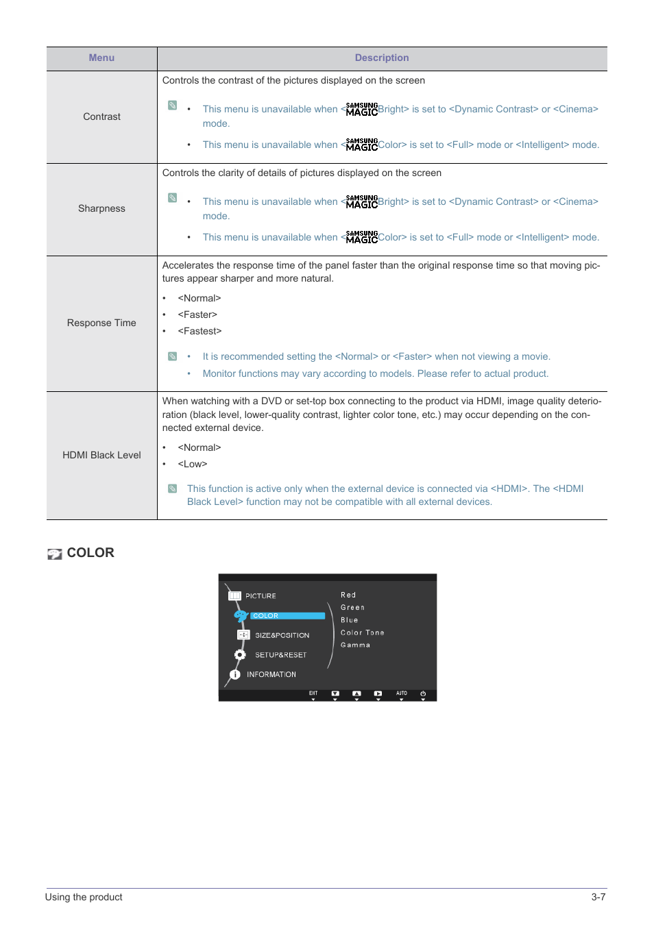 Color | Samsung LS27A550HS-ZA User Manual | Page 32 / 58