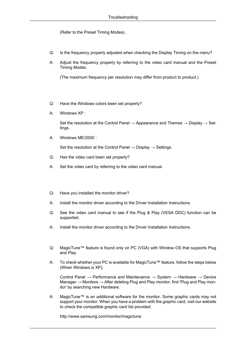 Led is blinking but no images on the screen, Check when magictune™ does not function properly | Samsung LS20CMYKF-ZM User Manual | Page 58 / 89