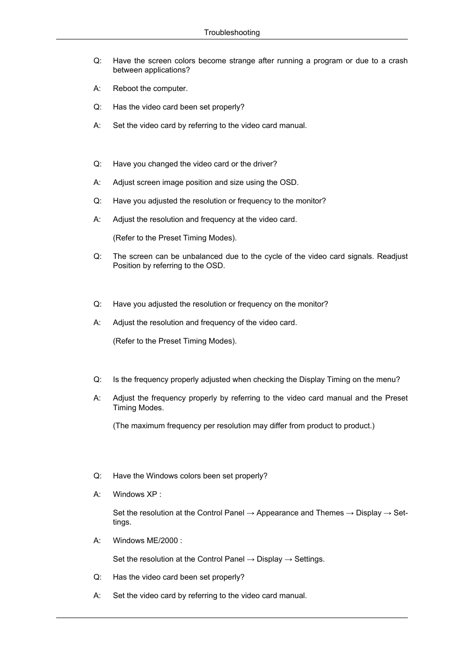 The screen suddenly has become unbalanced, Led is blinking but no images on the screen | Samsung LS20CMYKF-ZM User Manual | Page 63 / 89