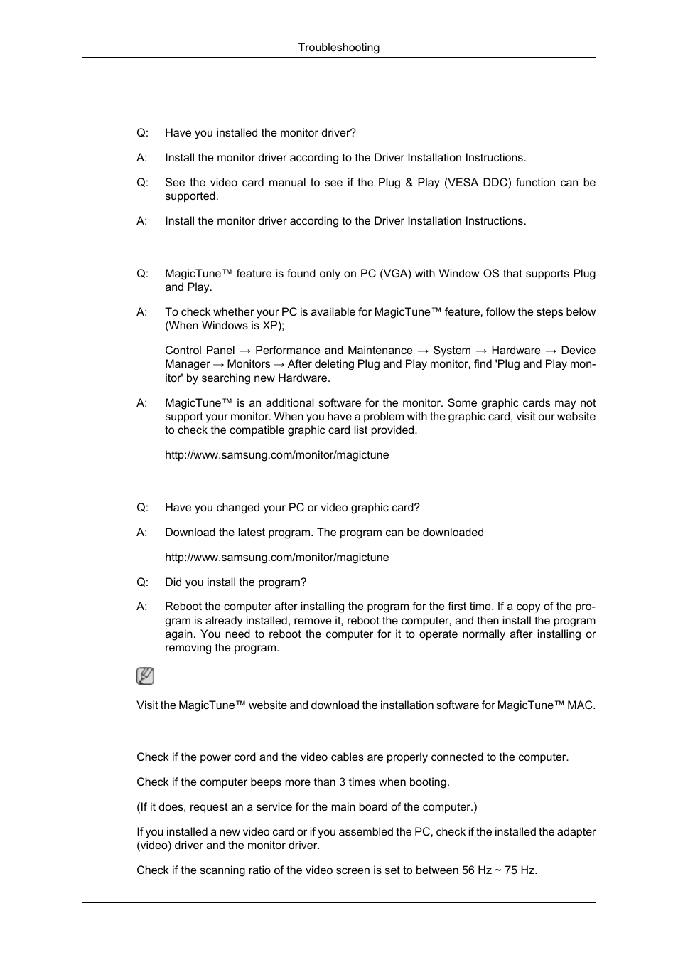 Check when magictune™ does not function properly, Magictune™ doesn't work properly | Samsung LS20CMYKF-ZM User Manual | Page 64 / 89