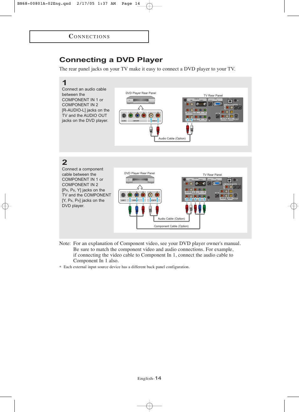 Connecting a dvd player | Samsung LNR238WX-XAA User Manual | Page 19 / 88
