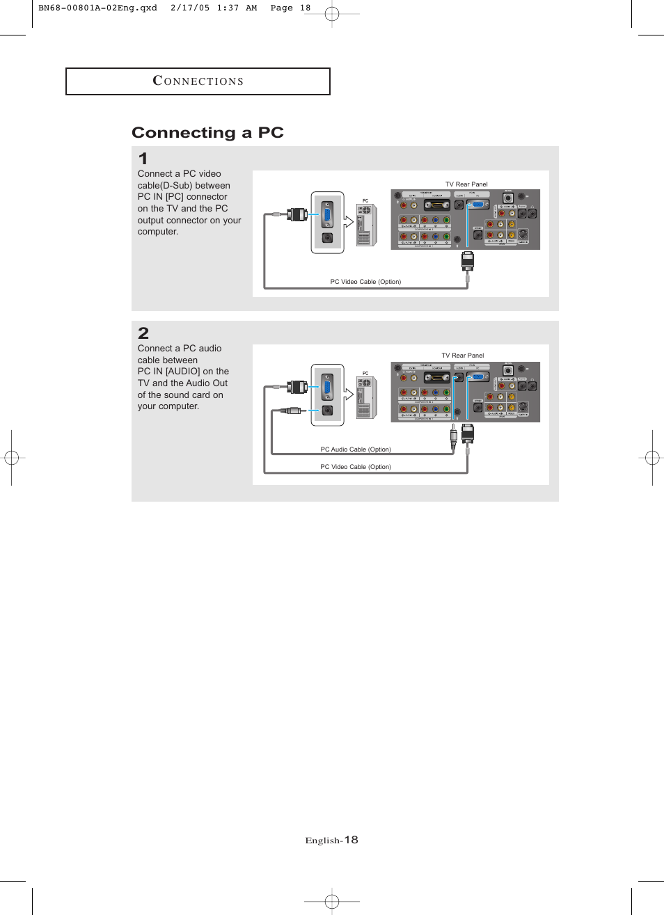 Connecting a pc | Samsung LNR238WX-XAA User Manual | Page 23 / 88