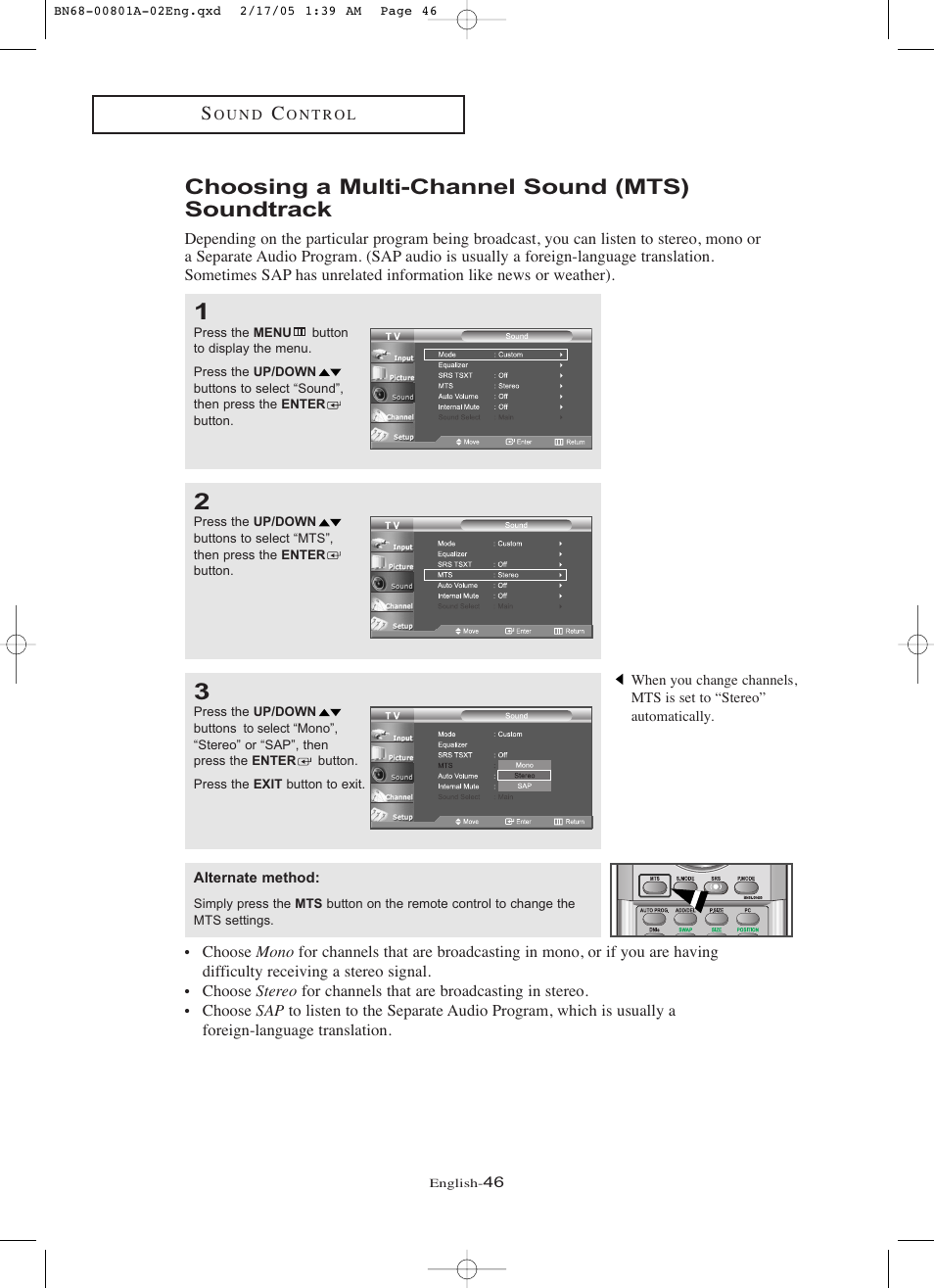 Choosing a multi-channel sound (mts) soundtrack | Samsung LNR238WX-XAA User Manual | Page 51 / 88