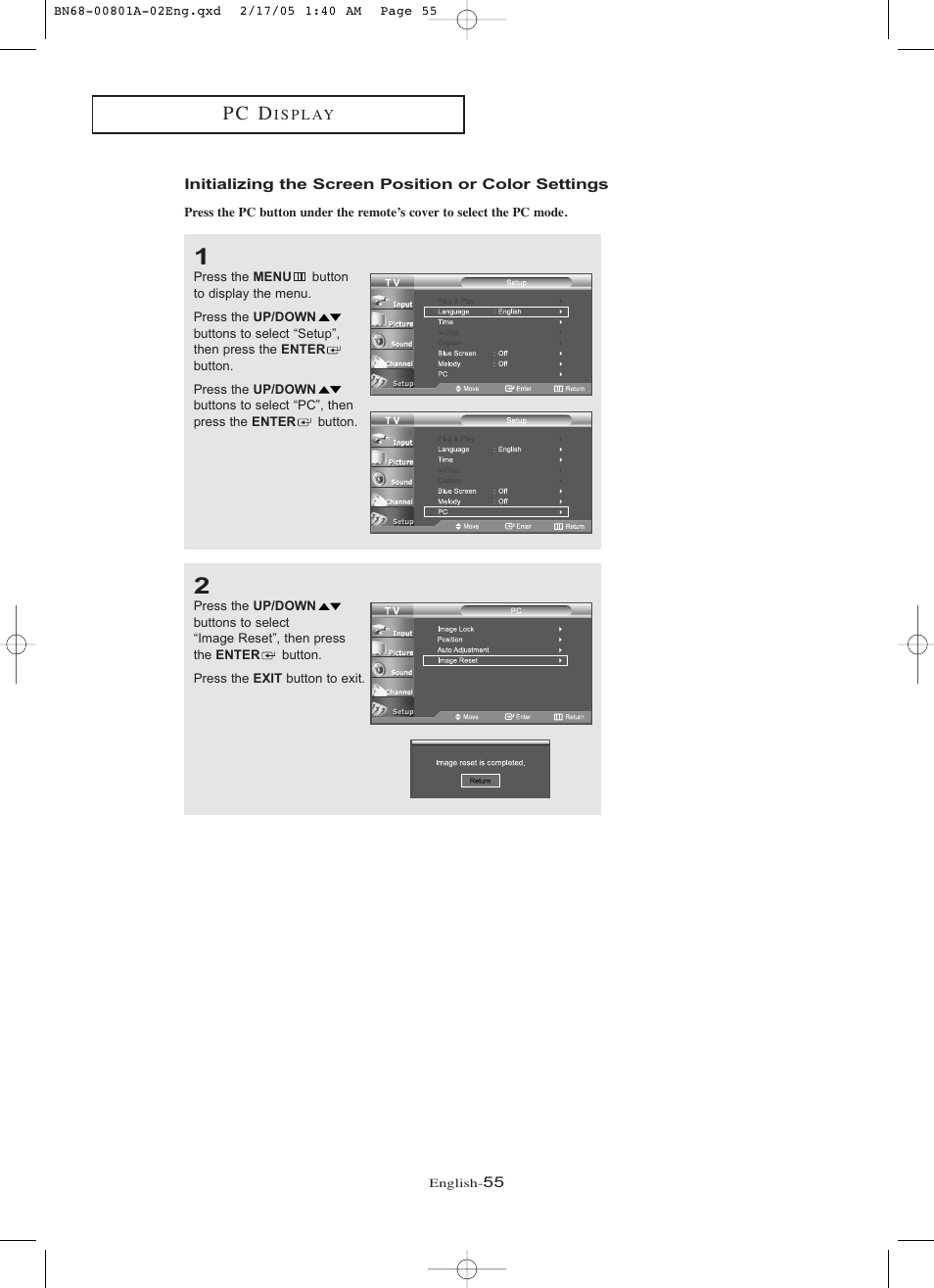 Initializing the screen position or color settings, P c d | Samsung LNR238WX-XAA User Manual | Page 60 / 88