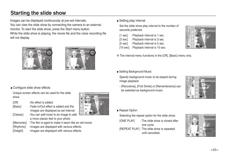 Starting the slide show | Samsung EC-NV30ZSBA-US User Manual | Page 54 / 100