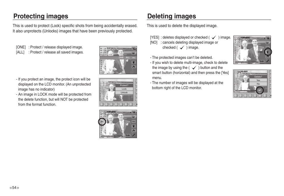 Protecting images deleting images | Samsung EC-NV30ZSBA-US User Manual | Page 55 / 100