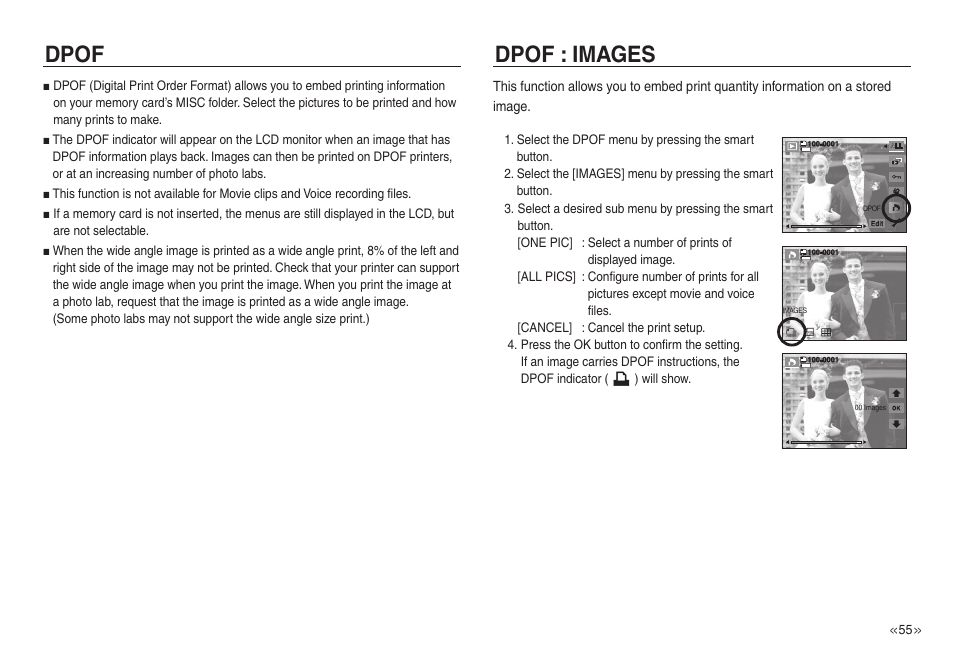 Dpof dpof : images | Samsung EC-NV30ZSBA-US User Manual | Page 56 / 100