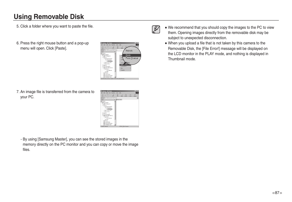 Using removable disk | Samsung EC-NV30ZSBA-US User Manual | Page 88 / 100