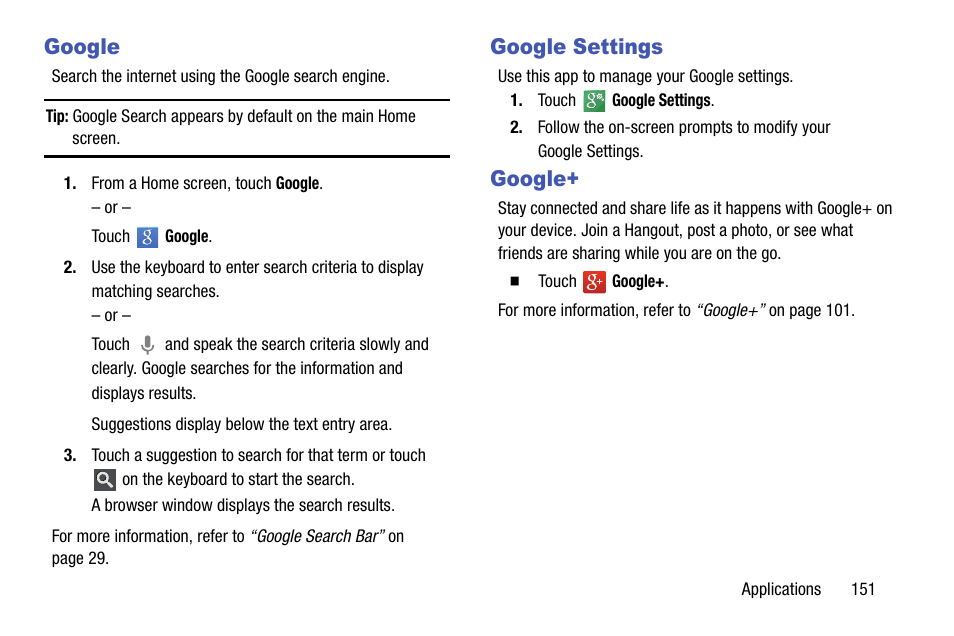 Google, Google settings, Google google settings google | Samsung SGH-I317TSAATT User Manual | Page 159 / 269