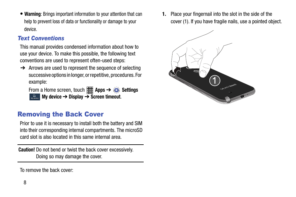 Removing the back cover | Samsung SGH-I317TSAATT User Manual | Page 16 / 269