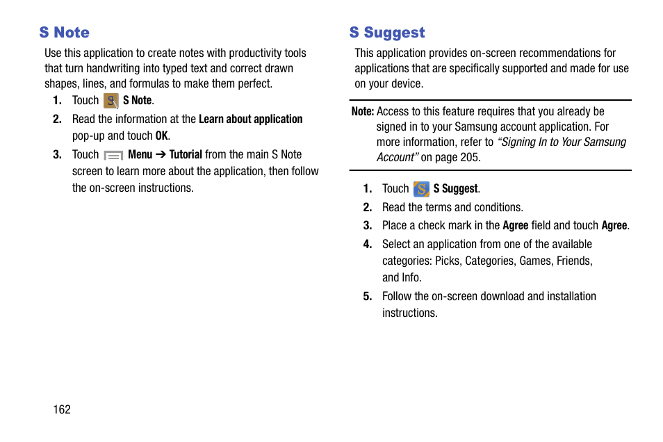 S note, S suggest, S note s suggest | Samsung SGH-I317TSAATT User Manual | Page 170 / 269