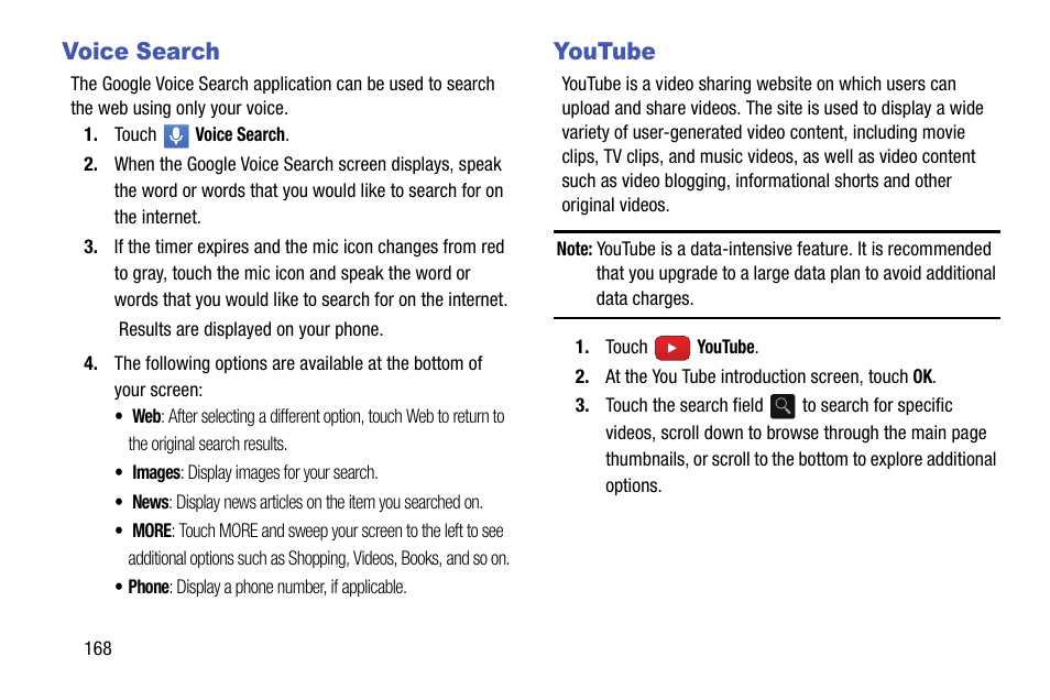 Voice search, Youtube, Voice search youtube | Samsung SGH-I317TSAATT User Manual | Page 176 / 269