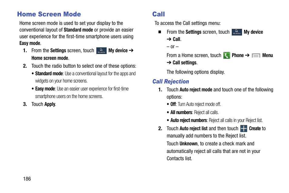 Home screen mode, Call, Home screen mode call | Samsung SGH-I317TSAATT User Manual | Page 194 / 269