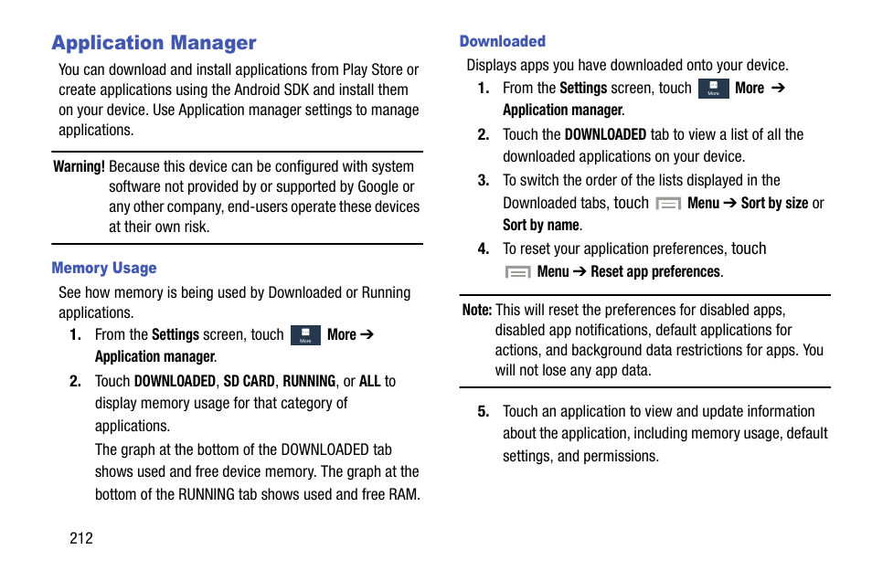 Application manager | Samsung SGH-I317TSAATT User Manual | Page 220 / 269