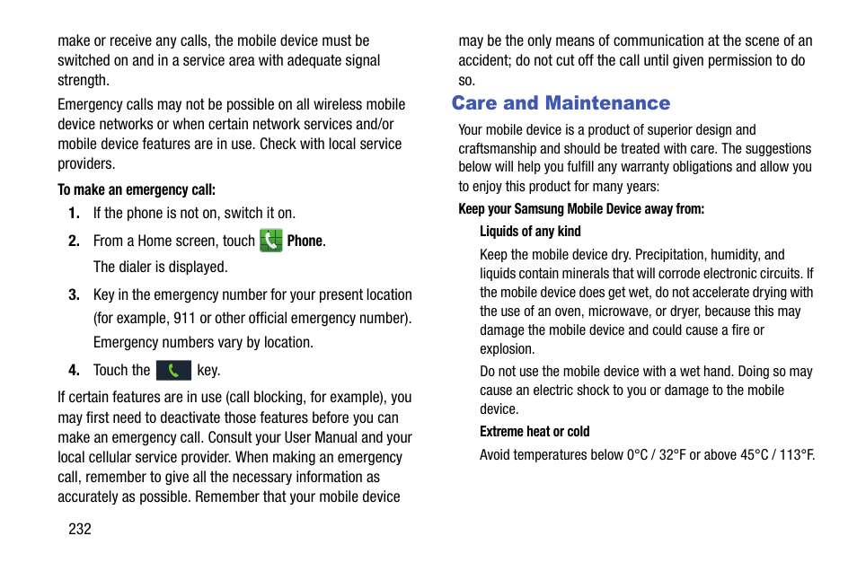 Care and maintenance | Samsung SGH-I317TSAATT User Manual | Page 240 / 269