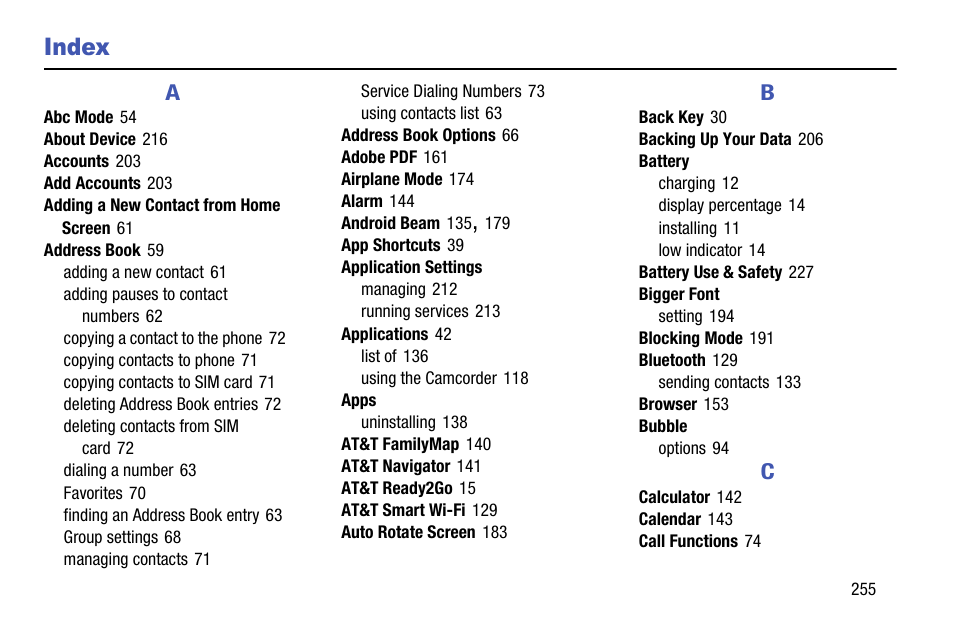 Index | Samsung SGH-I317TSAATT User Manual | Page 263 / 269