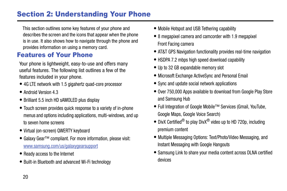 Section 2: understanding your phone, Features of your phone | Samsung SGH-I317TSAATT User Manual | Page 28 / 269