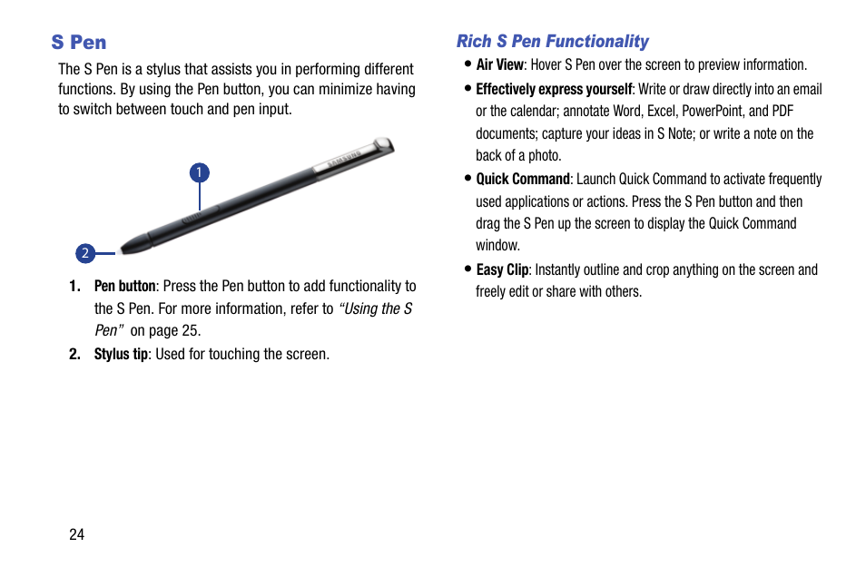 S pen | Samsung SGH-I317TSAATT User Manual | Page 32 / 269