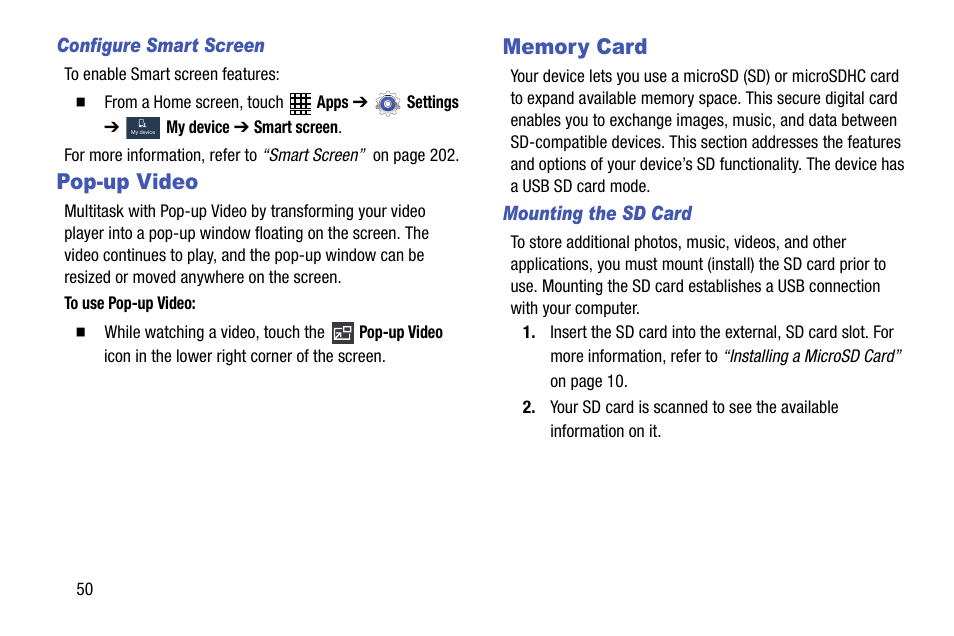 Pop-up video, Memory card, Pop-up video memory card | Samsung SGH-I317TSAATT User Manual | Page 58 / 269