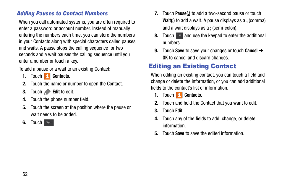 Editing an existing contact | Samsung SGH-I317TSAATT User Manual | Page 70 / 269