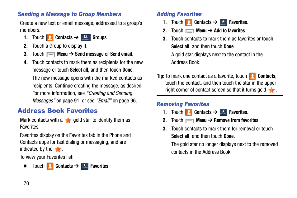 Address book favorites | Samsung SGH-I317TSAATT User Manual | Page 78 / 269