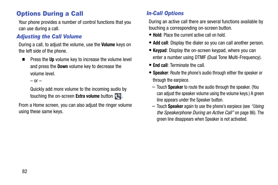 Options during a call | Samsung SGH-I317TSAATT User Manual | Page 90 / 269