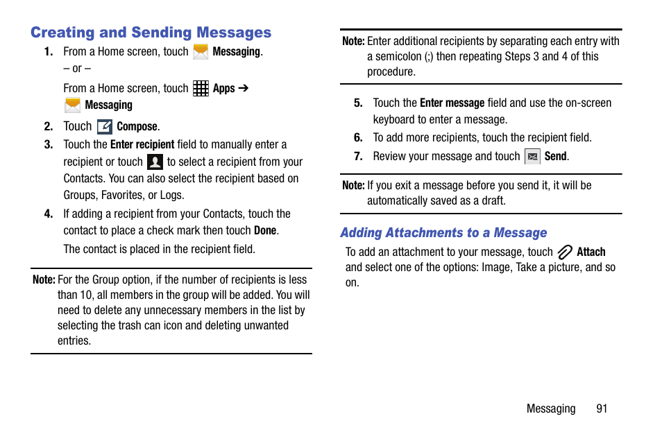 Creating and sending messages, See “creating and sending | Samsung SGH-I317TSAATT User Manual | Page 99 / 269